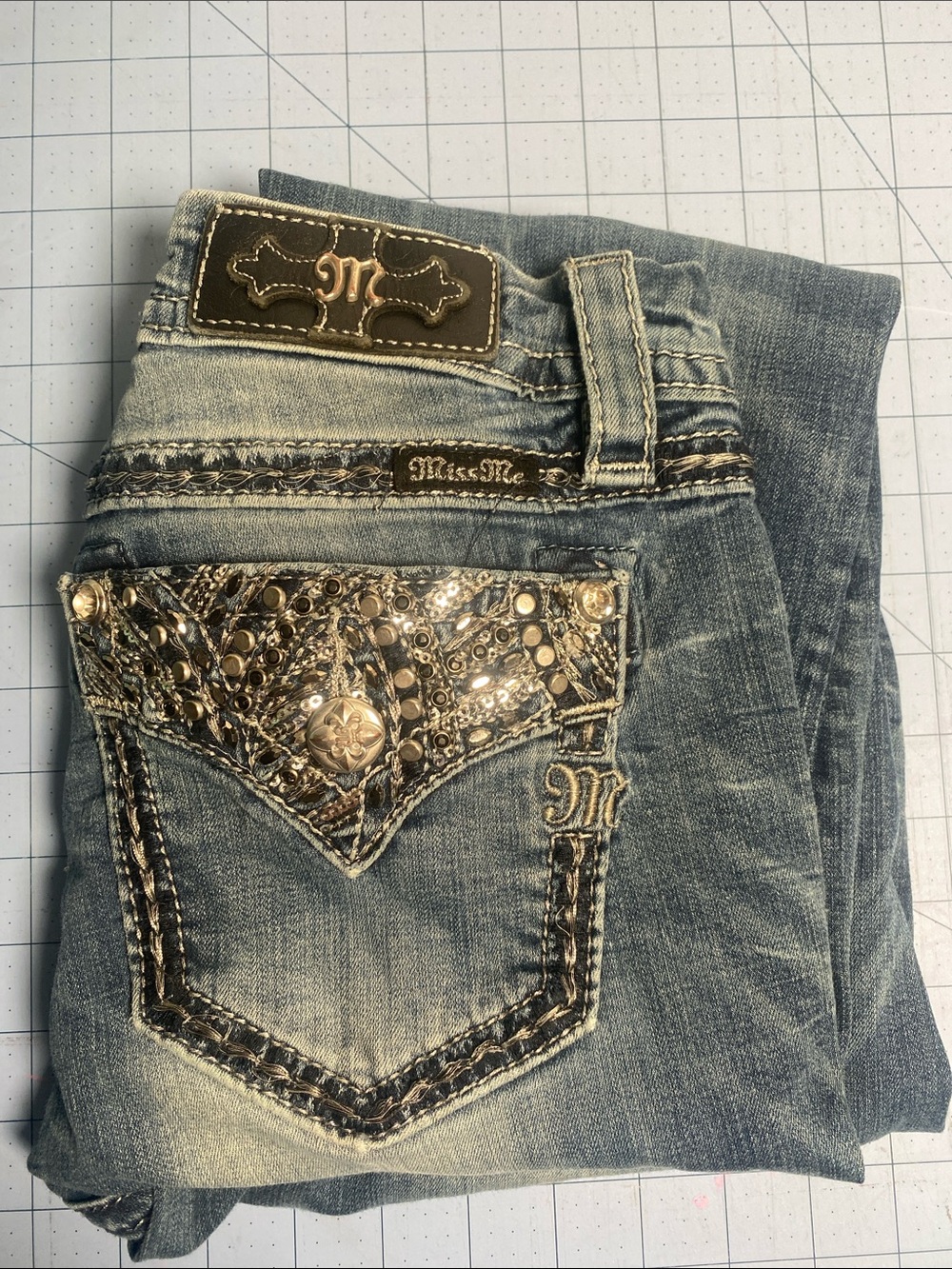 Miss Me Light Blue Denim Jeans with Embellished Pockets